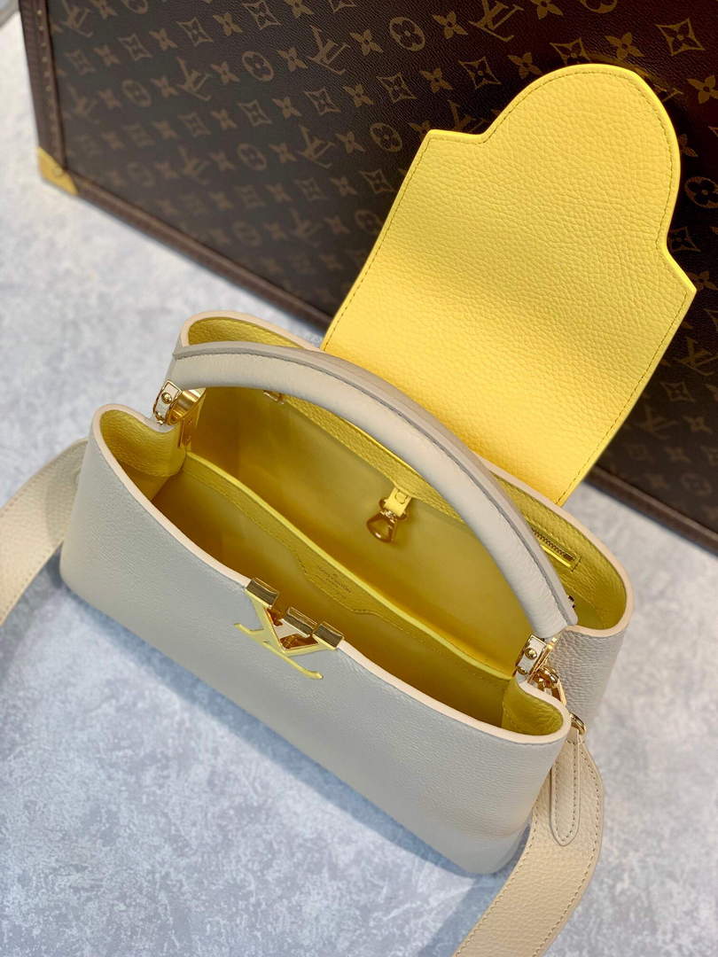 LV M59883 Louis Vuitton Capucines MM Handbag Cr��me Beige / Plume Yellow