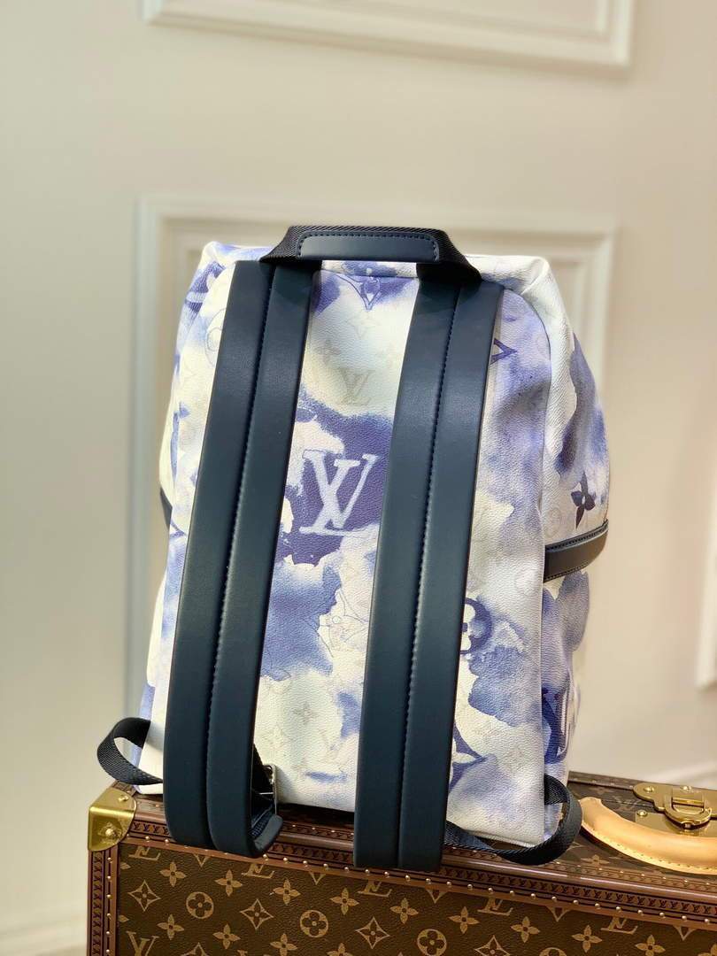 LV M45760 Louis Vuitton Discovery Backpack White Blue