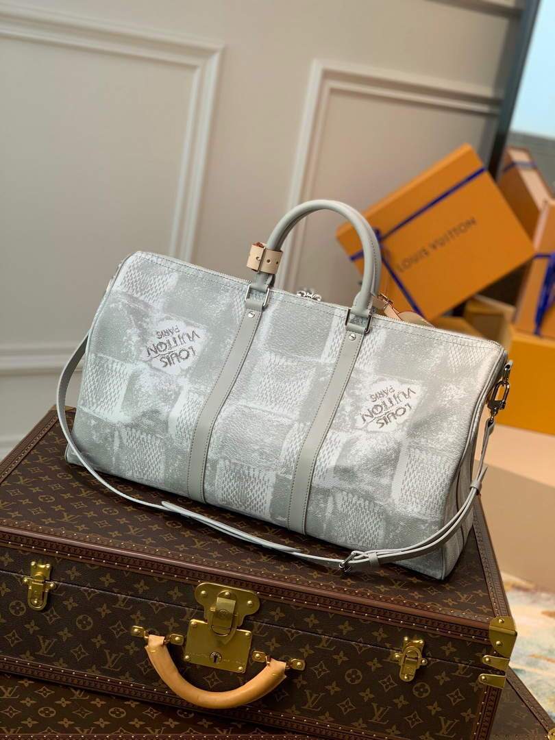 LV N50069 Louis Vuitton Keepall Bandouliere 50 Damier N50059 Stone Gray