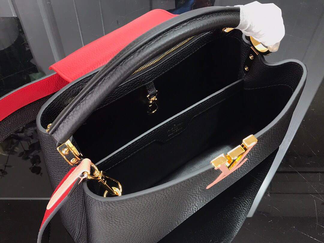 LV M48865 Louis Vuitton Capucines MM Handbag Black Red