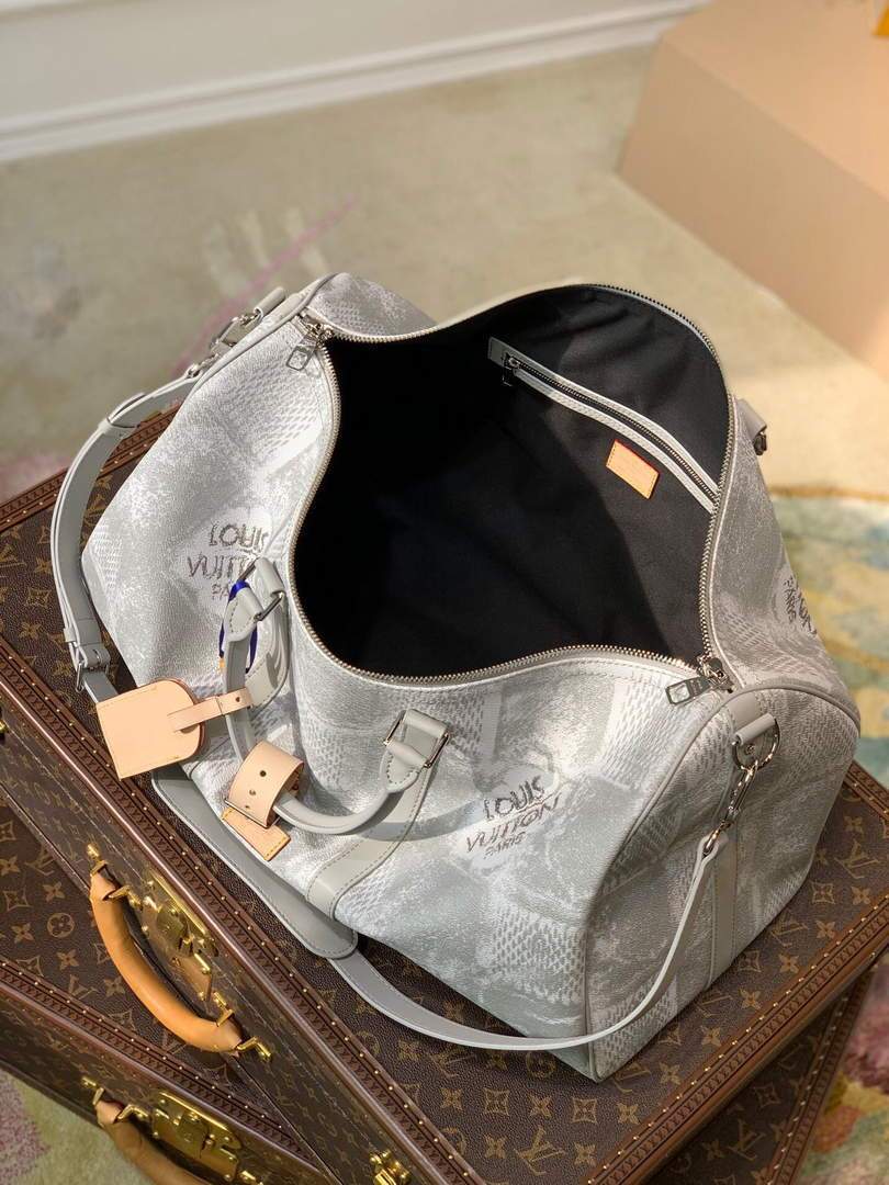 LV N50069 Louis Vuitton Keepall Bandouliere 50 Damier N50059 Stone Gray