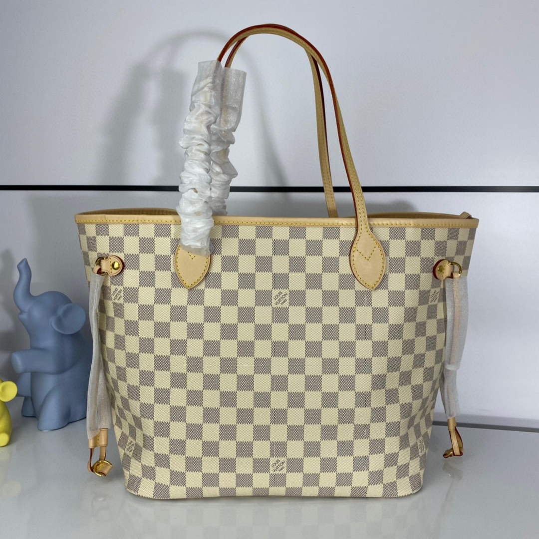 Louis Vuitton LV N41361 Neverfull MM Damier Azur Rose Ballerine Pink