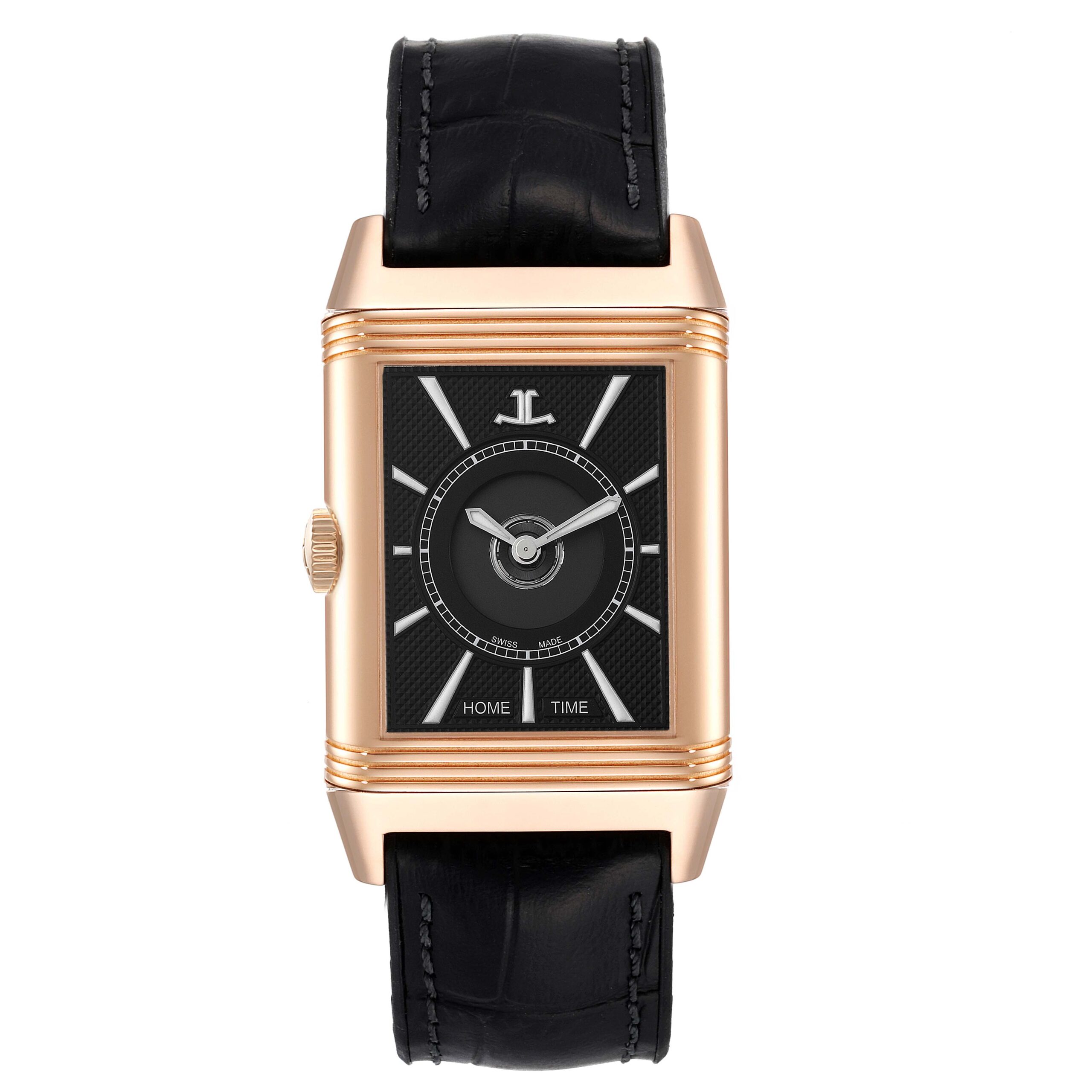 Jaeger LeCoultre Reverso Duoface Rose Gold Mens Watch 215.2.S9 Q3832420 Box Card
