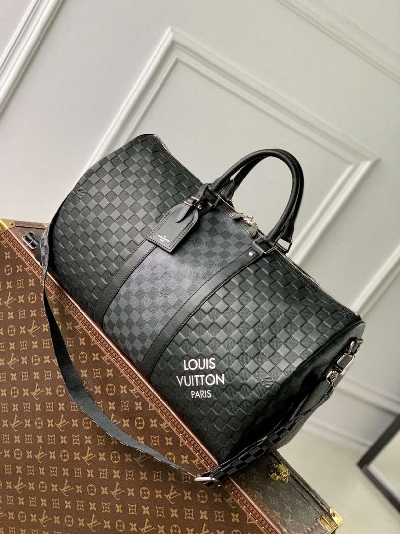 LV N40443 Louis Vuitton Keepall Bandouli��re 50 Bag Black Graphite