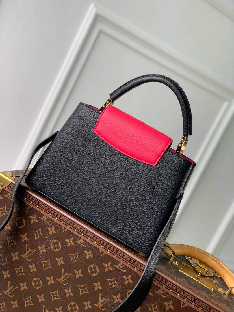 LV M59882 Louis Vuitton Capucines MM Handbag Black Rose Berlingot