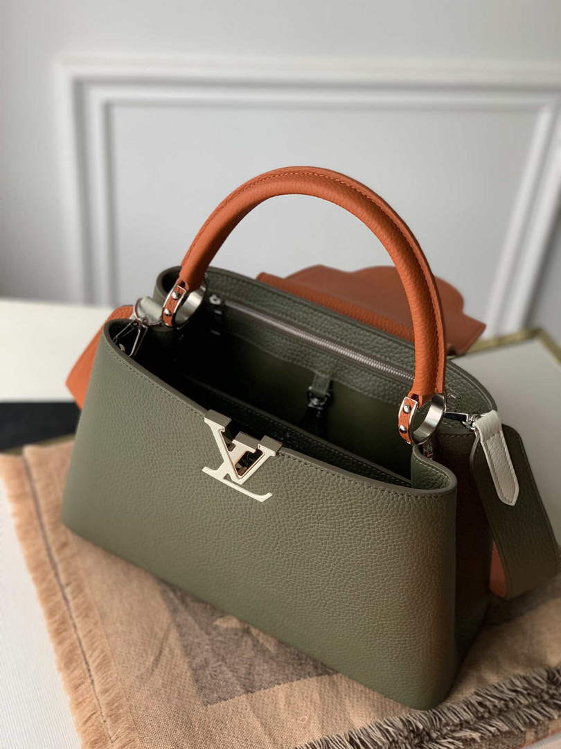 LV M57523 Louis Vuitton Capucines MM Handbag Green and Brown