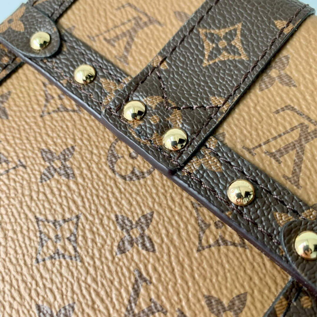LV M63913 Louis Vuitton Vertical Trunk Pochette Bag Brown