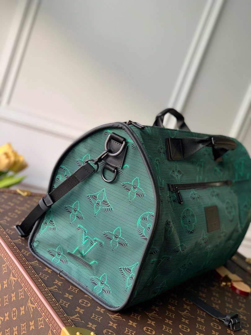 LV M45602 Louis Vuitton 2054 Reversible Keepall Bandouliere 50 Monogram Black And Green