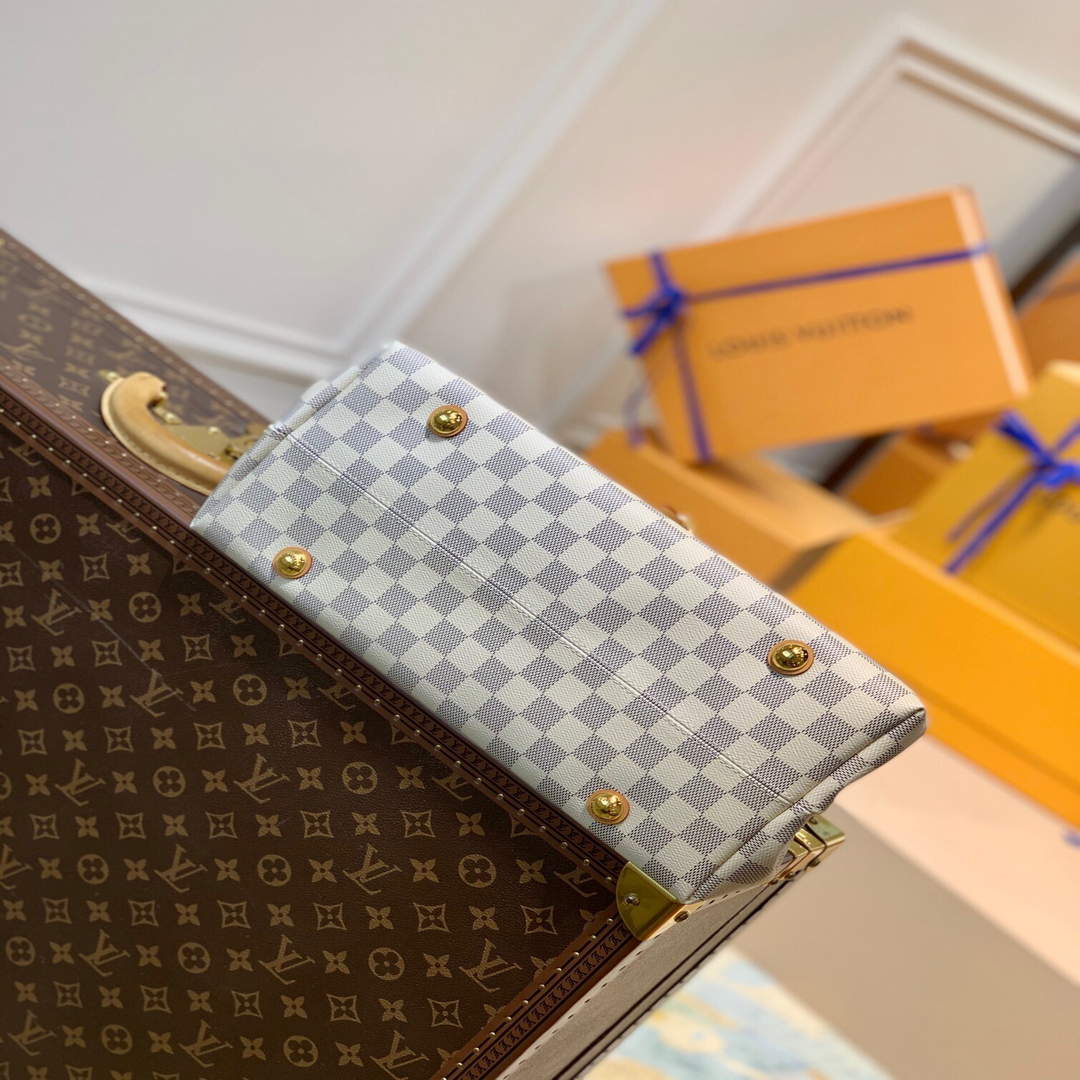 LV N41375 Louis Vuitton Two Tone Plaid Azur Printed Cabas MM Tote Bag