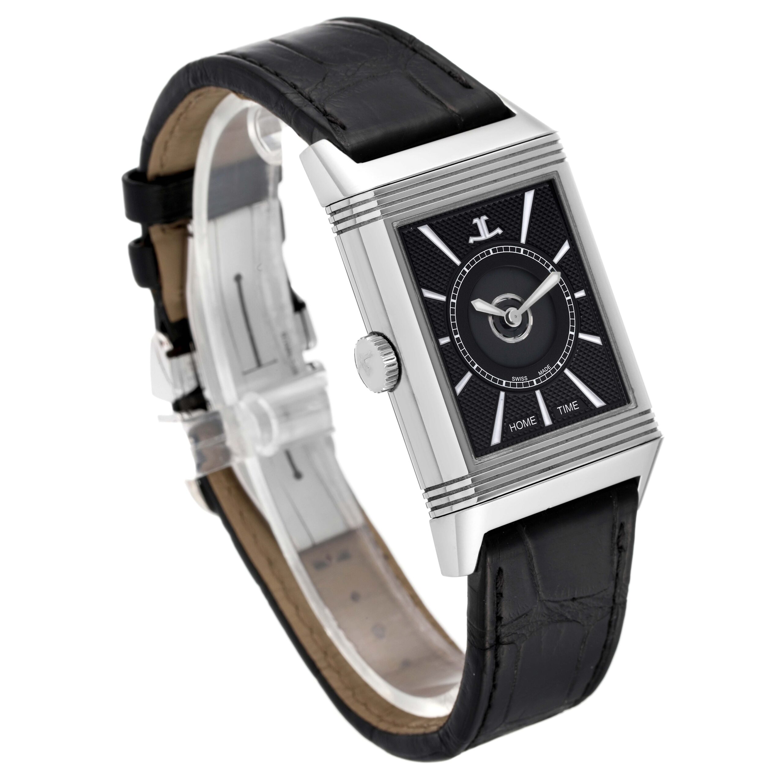 Jaeger LeCoultre Reverso Duo Day Night Steel Watch 215.8.S9 Q3838420 Box Papers