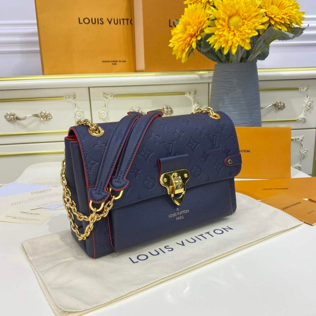 LV M52271 Louis Vuitton Vavin PM Shoulder Bag Navy Blue and Red