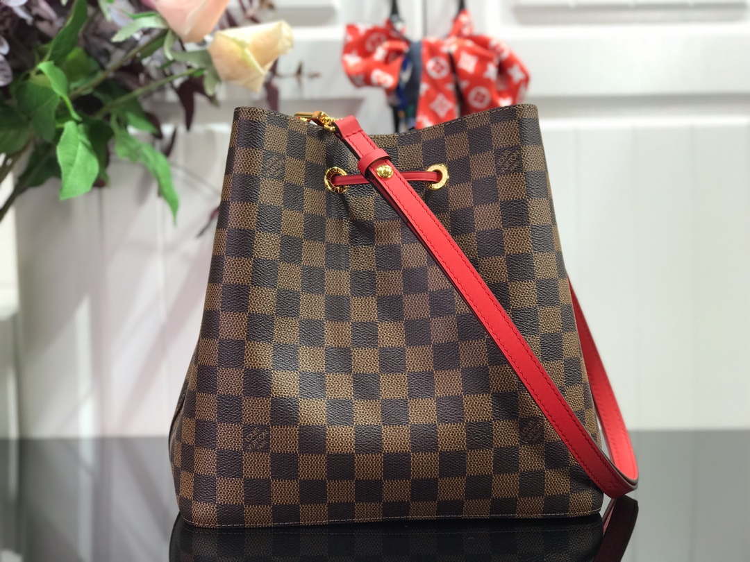 LV N40198 Louis Vuitton NONO MM Bag Damier Ebene Red