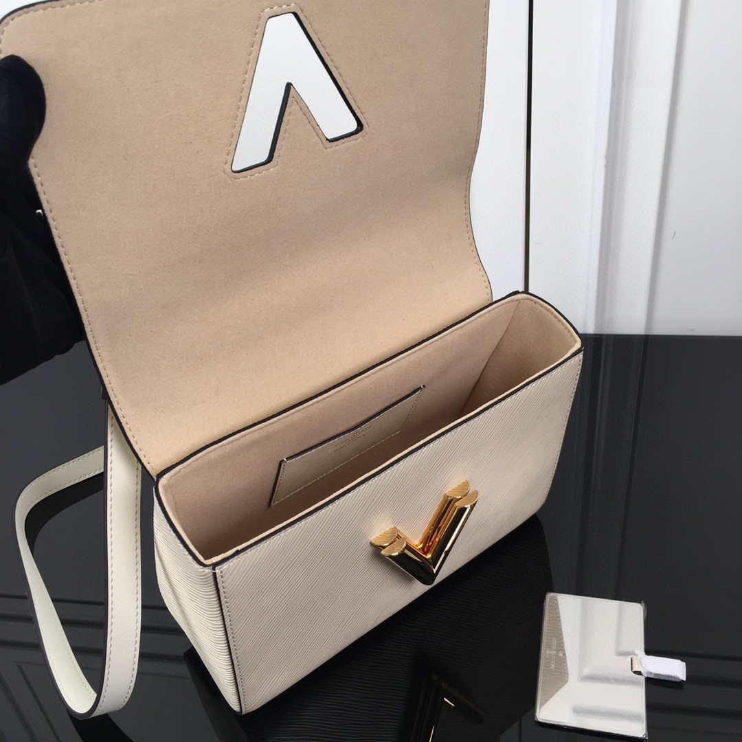 LV M59403 Louis Vuitton Twist MM Epi White Grained Leather