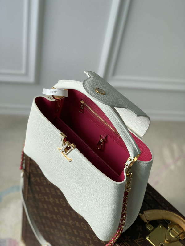LV M22121 Louis Vuitton Capucines MM Handbag Snow White