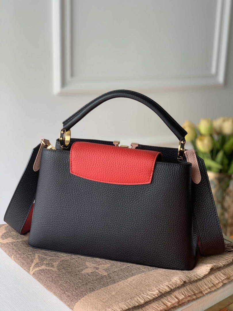 LV M57518 Louis Vuitton Capucines MM Handbag Black and Red