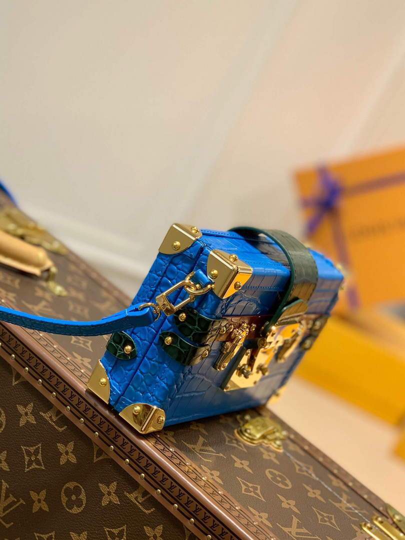 LV N93808 Louis Vuitton Petite Malle crocodilien brillant Bag N93144 Blue