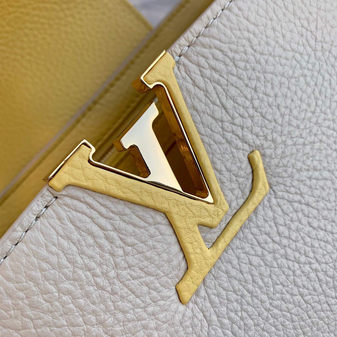 LV M59883 Louis Vuitton Capucines MM Handbag Cr��me Beige / Plume Yellow