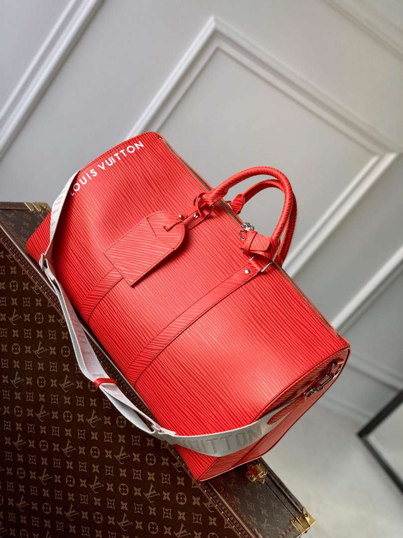 LV M23721 Louis Vuitton Keepall Bandouli��re 50 Bag Vermillion Red