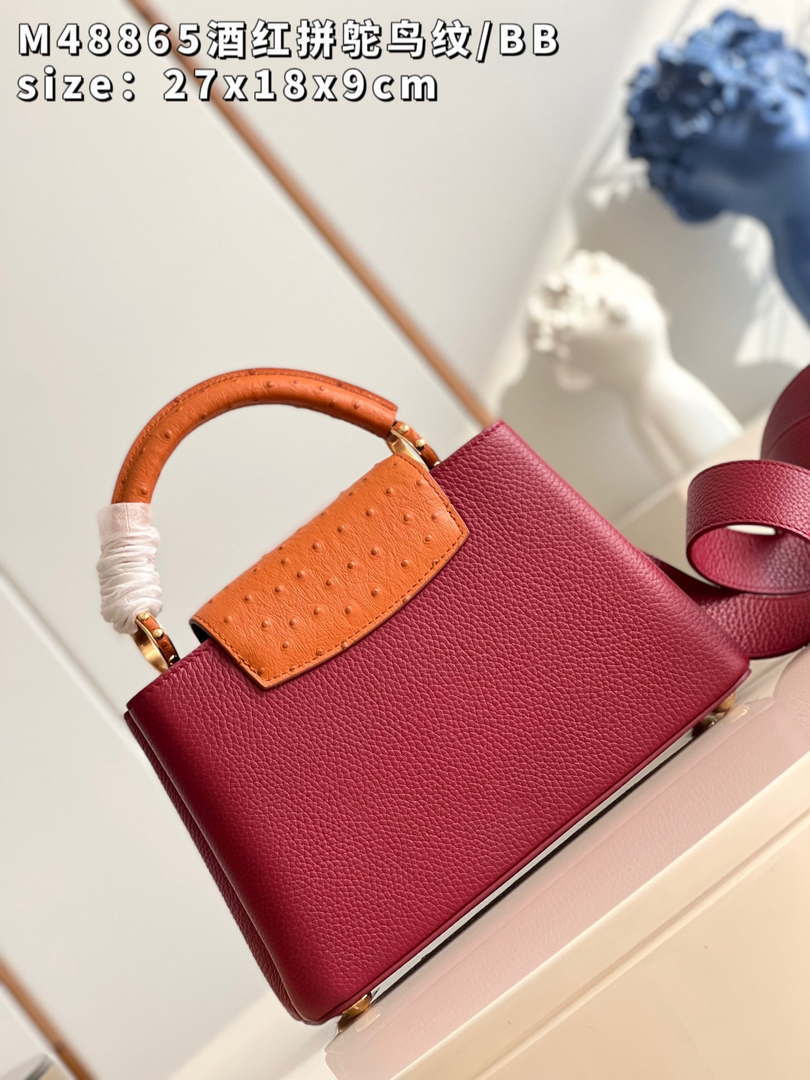 LV M48865 Louis Vuitton Capucines BB Bag Stitched ostrich leather