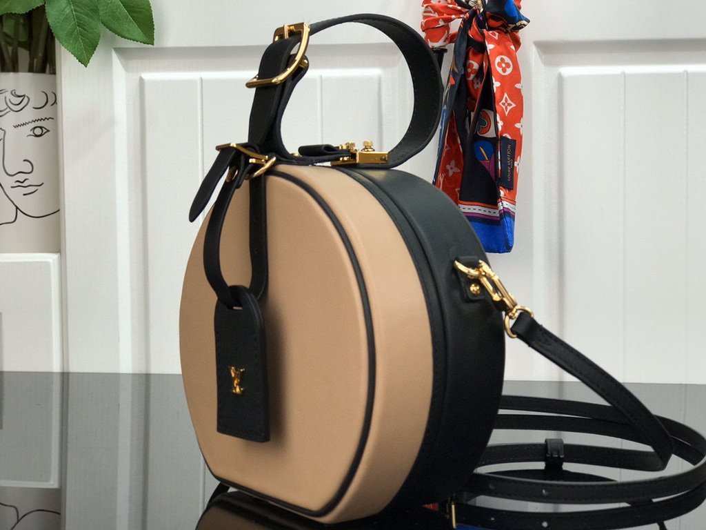 LV M43514 Louis Vuitton Petite Boite Chapeau Leather Bag Black and Pink