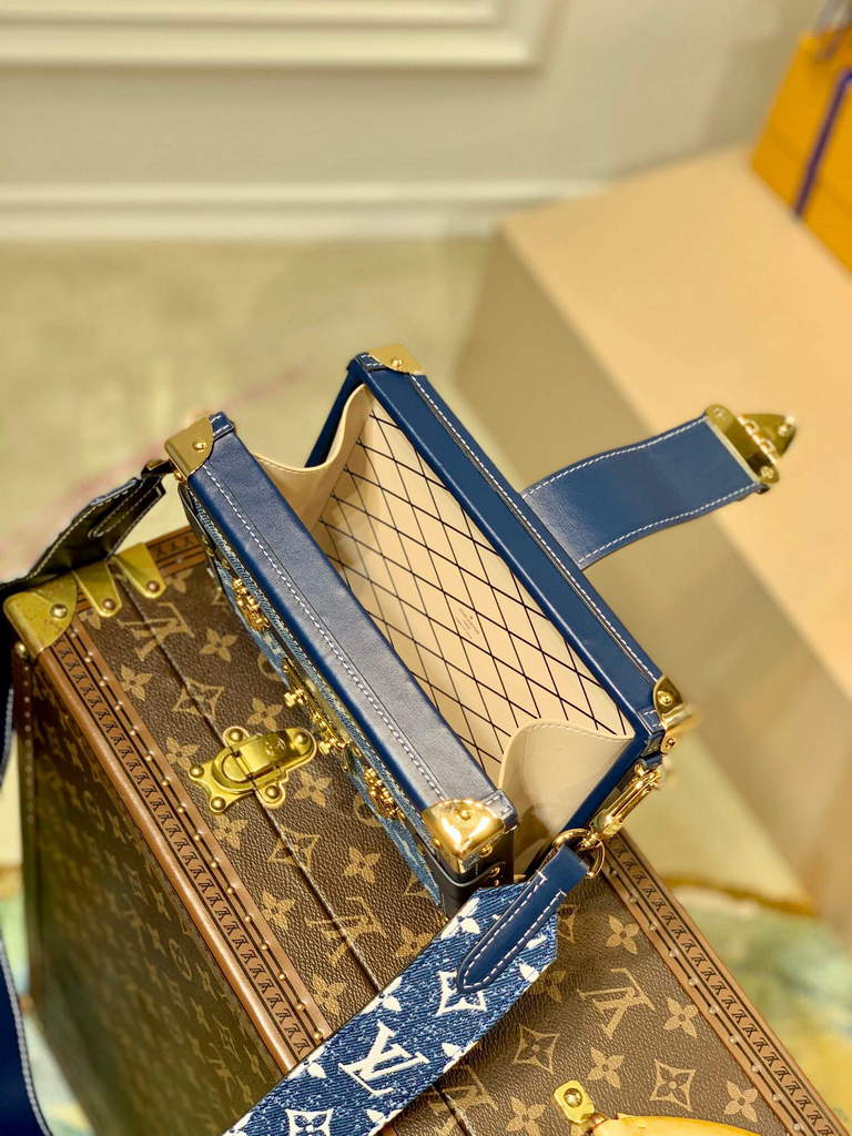 LV M59717 Louis Vuitton Petite Malle Denim Bag Blue