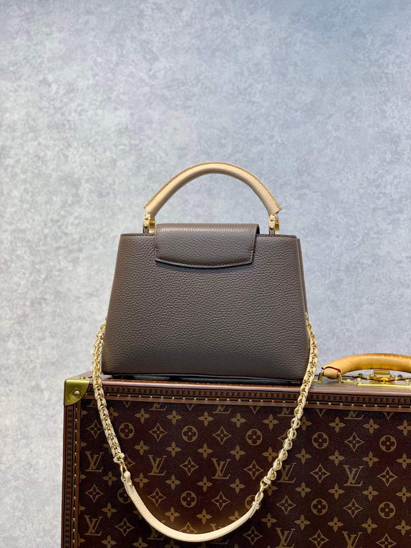 LV M59512 Louis Vuitton Capucines BB Bag Smokey Brown Green/Cr��me/Pink