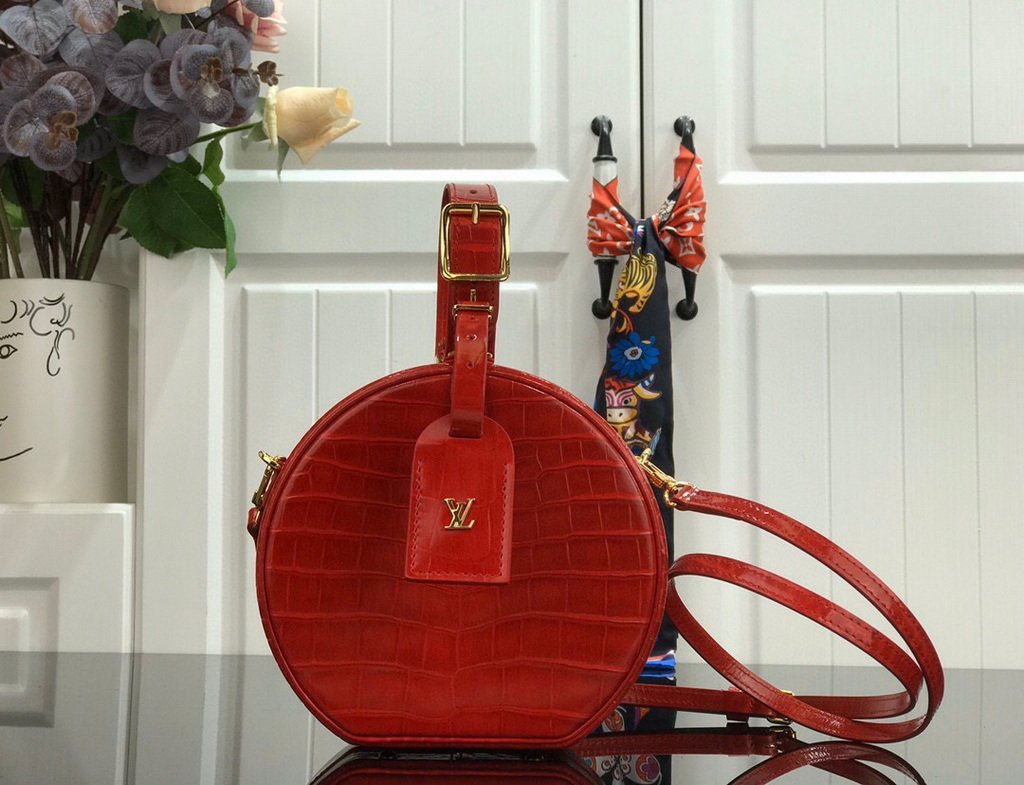 LV N95054 Louis Vuitton Petite Boite Chapeau Crocodilien Brillant N93597 Bag Red