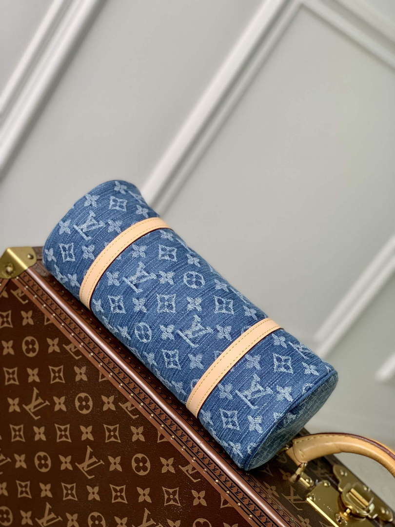 LV M46830 Louis Vuitton Papillon Handbag Denim Blue