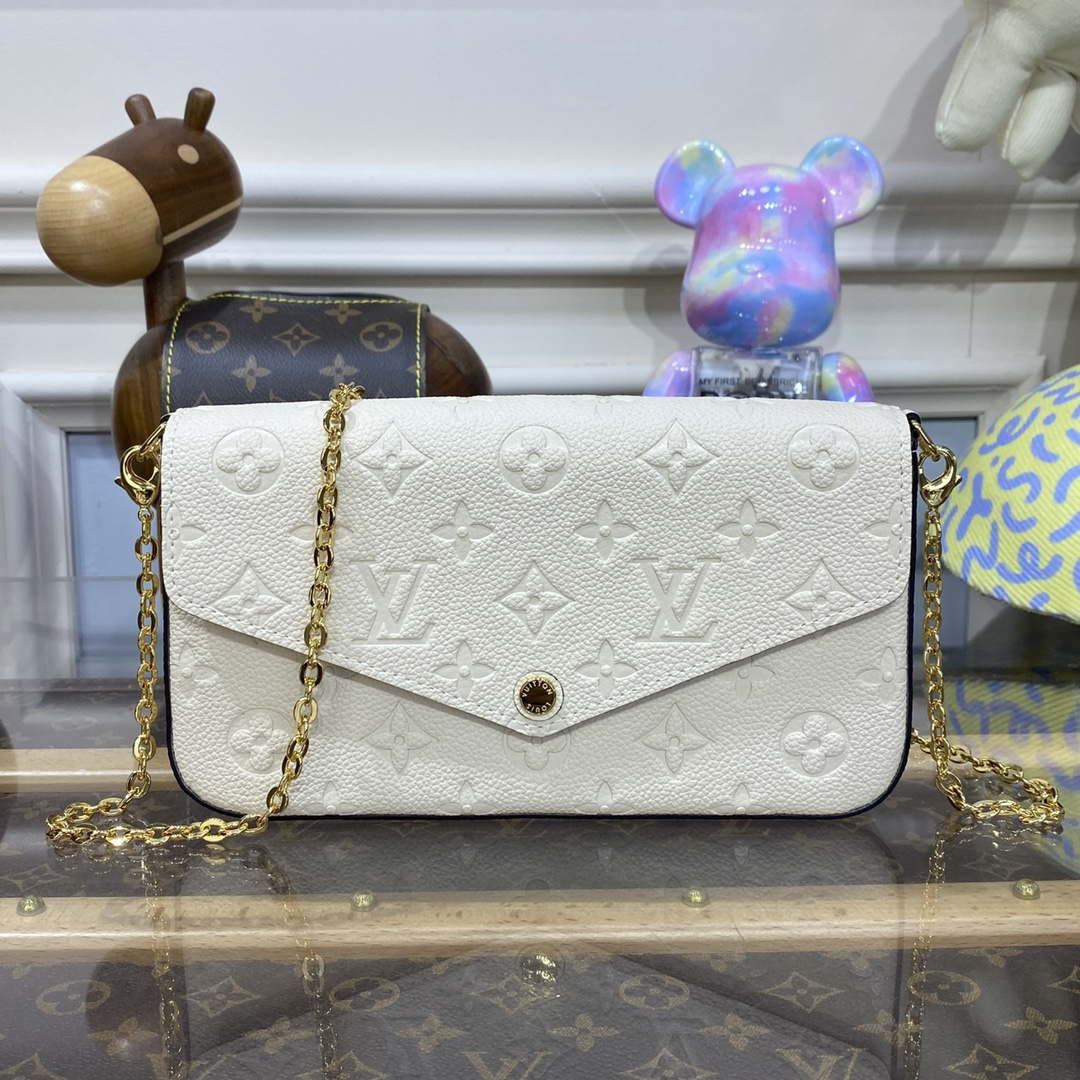 LV M82363 Louis Vuitton Felicie Pochette Monogram Empreinte Bag White