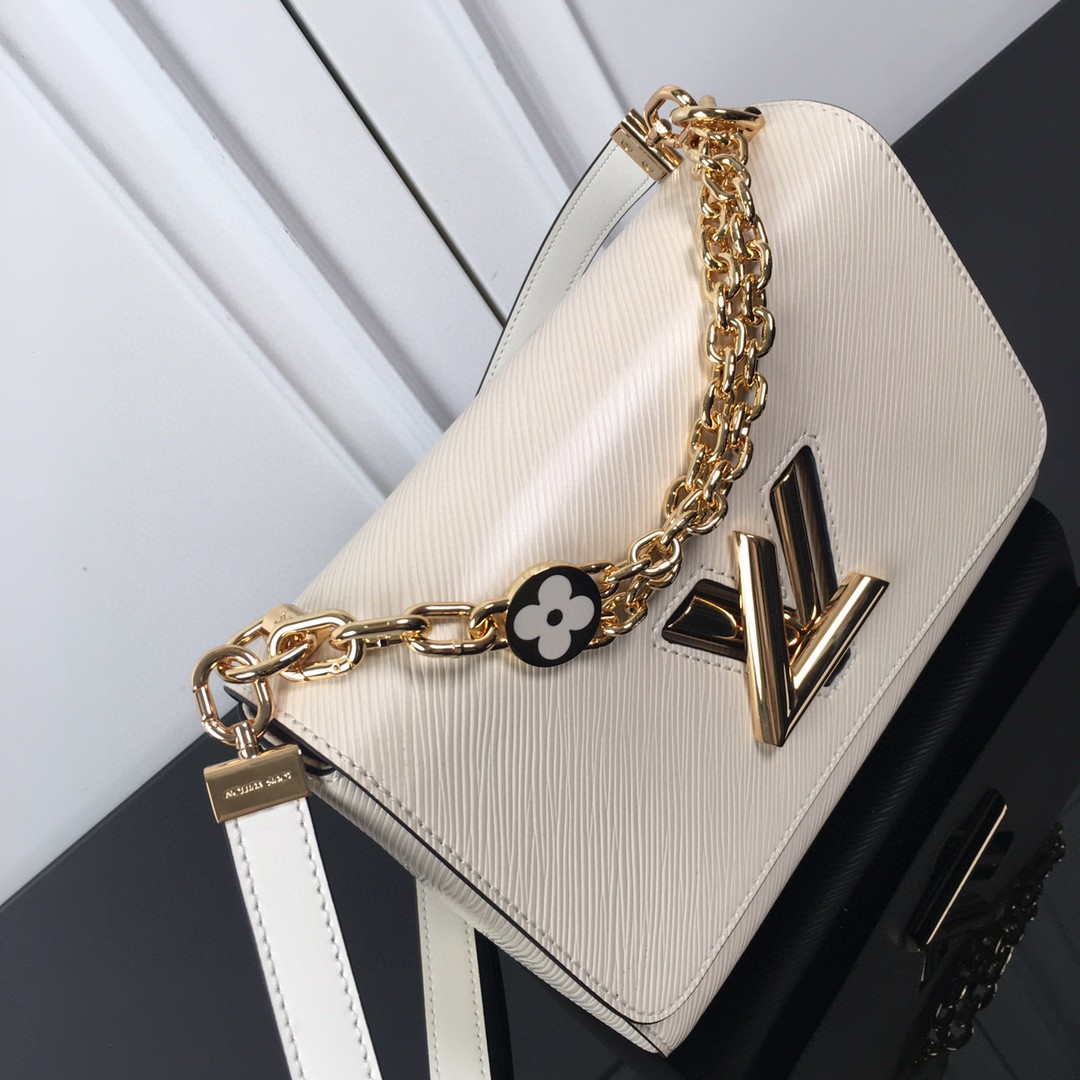 LV M59403 Louis Vuitton Twist MM Epi White Grained Leather