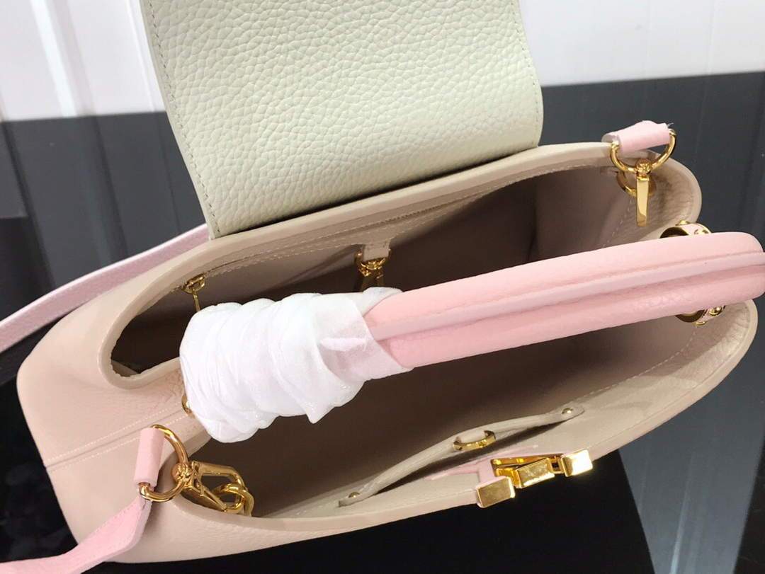 LV M57523 Louis Vuitton Capucines MM Handbag Gray Pink