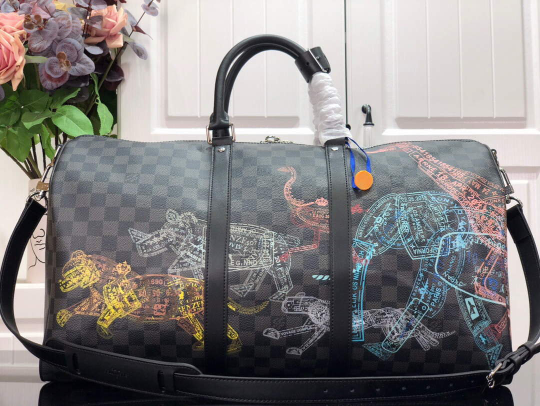 LV N45281 Louis Vuitton Keepall 50B Travel Bag Black