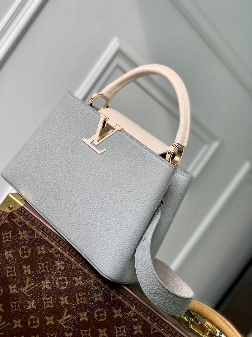 LV M21296 Louis Vuitton Capucines MM Bag Steeple Gray / Greige