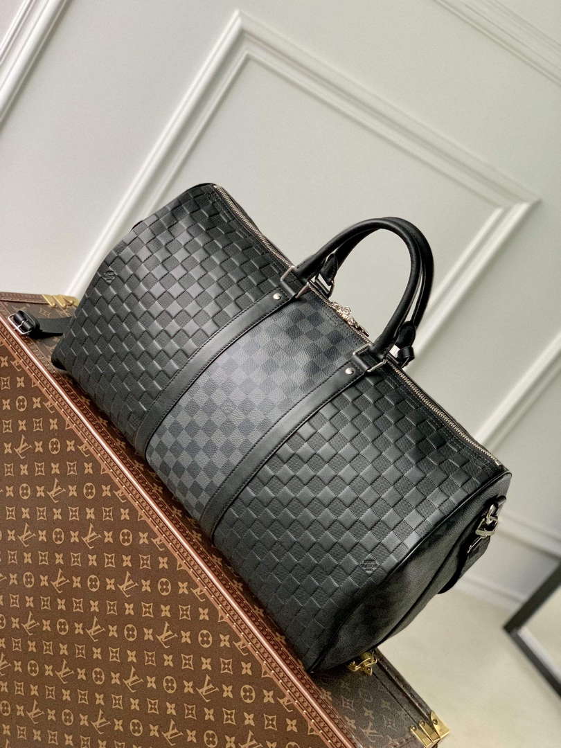 LV N40443 Louis Vuitton Keepall Bandouli��re 50 Bag Black Graphite