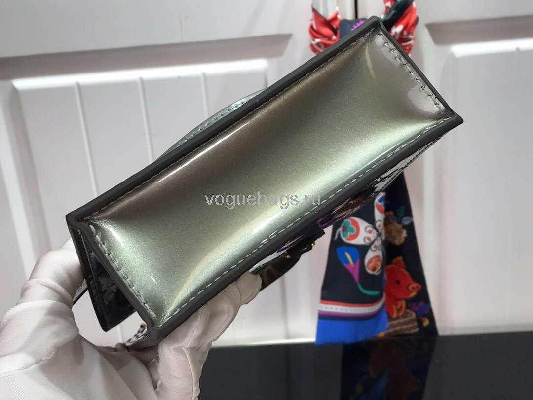 LV M90564 Louis Vuitton Petit Sac Plat Monogram Vernis M69442 Bag Silver