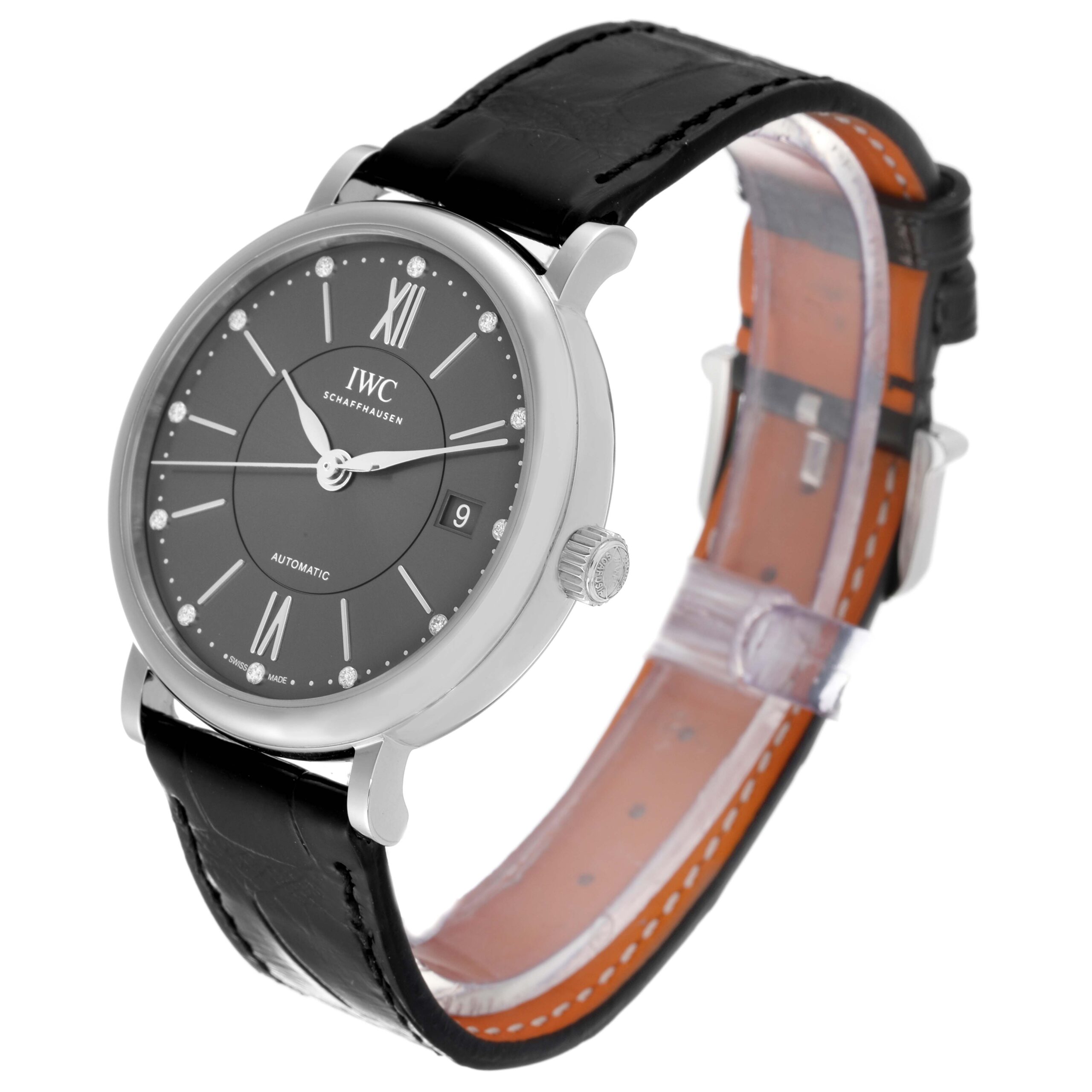 IWC Portofino Automatic 37 Grey Diamond Dial Steel Mens Watch IW458102