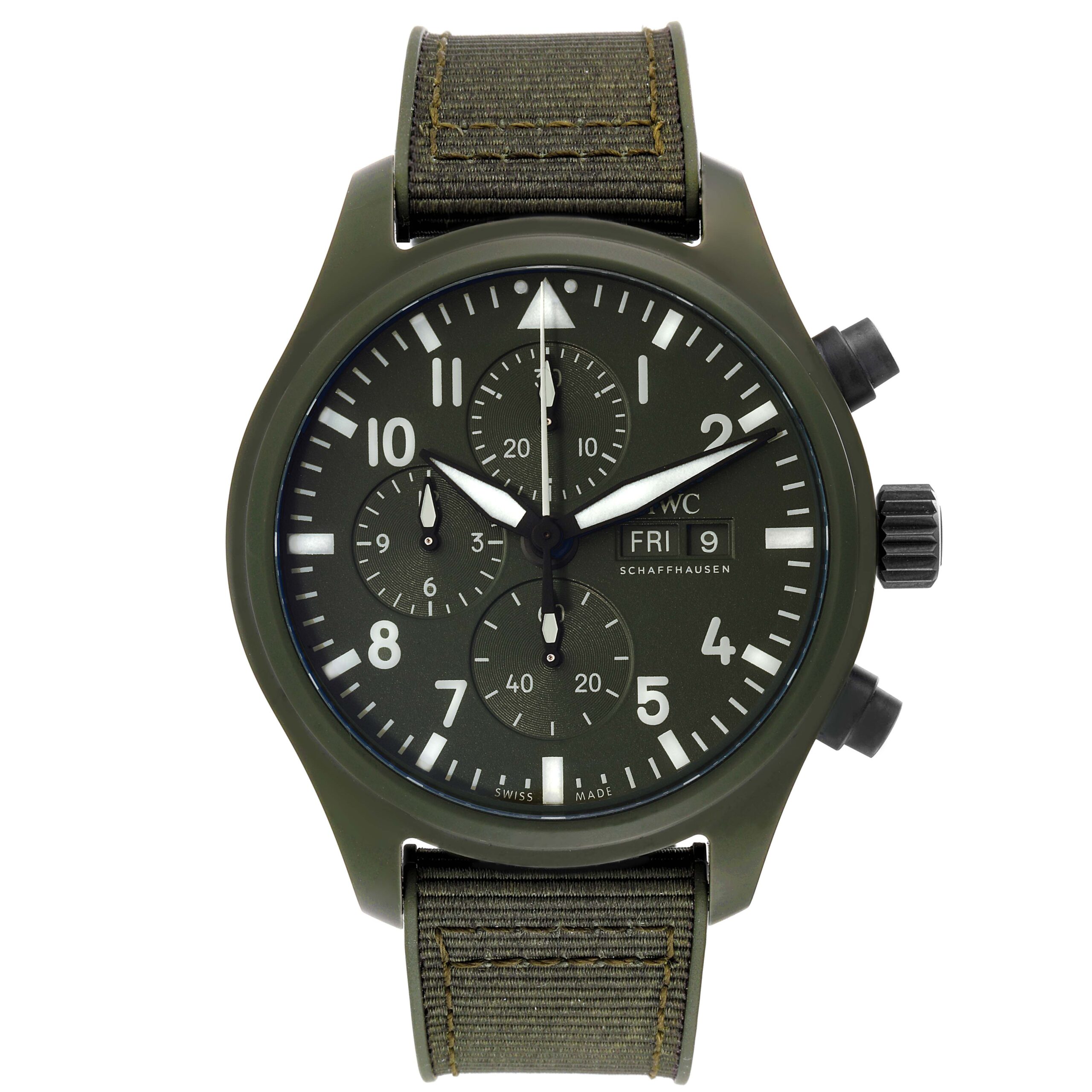 IWC Pilot Top Gun Chronograph Green Ceramic Dial Mens Watch IW389106 Unworn