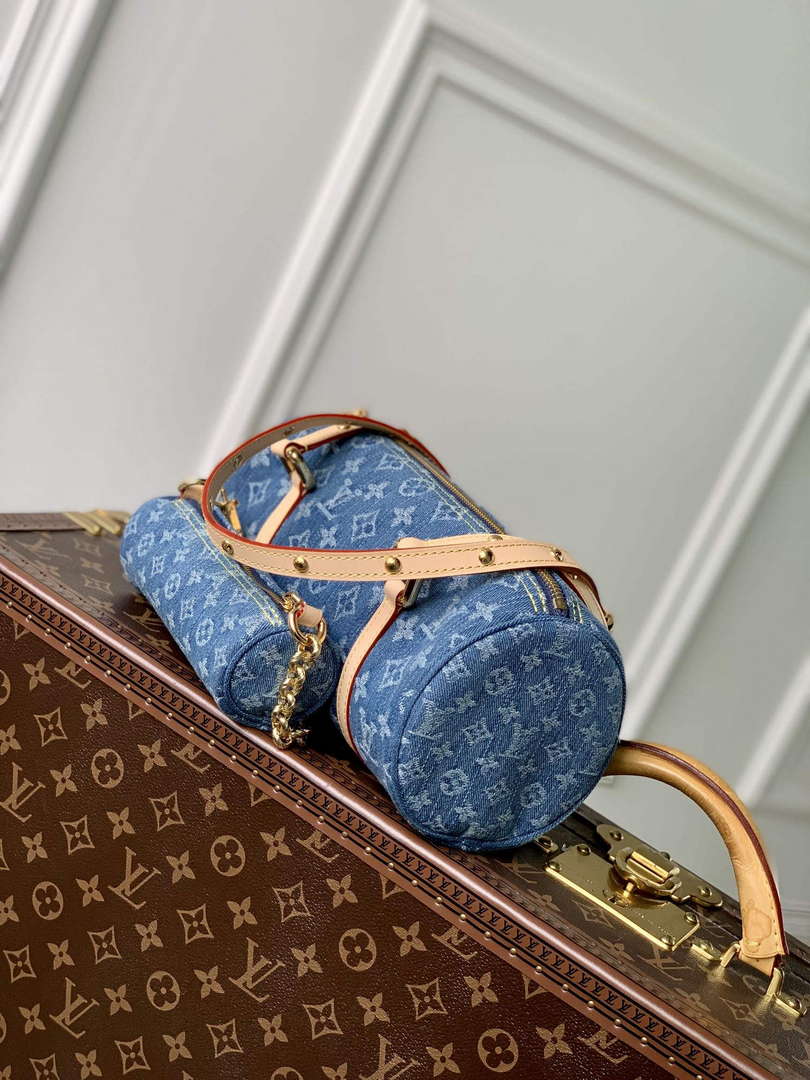 LV M46830 Louis Vuitton Papillon Handbag Denim Blue