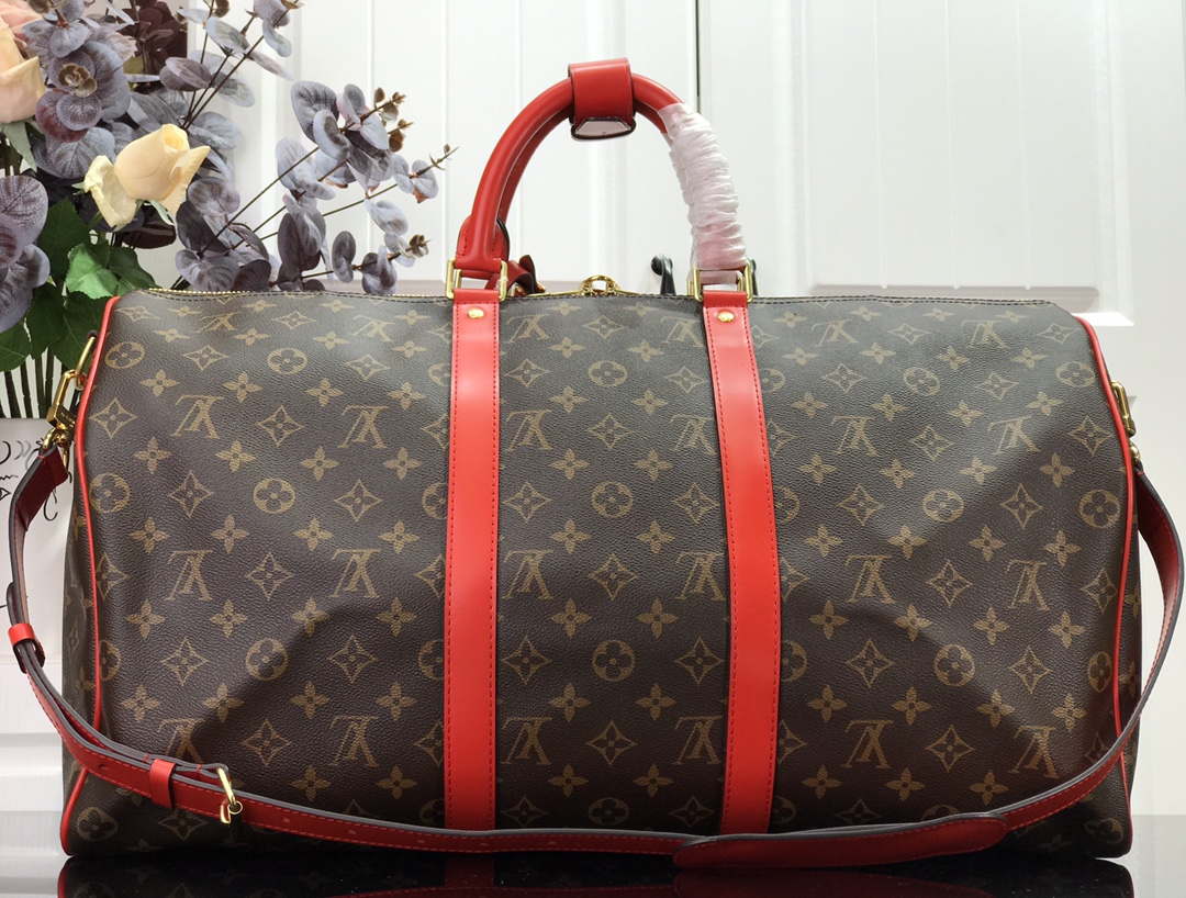 Louis Vuitton LV M44740 Keepall Bandouli��re 50 Monogram Bag Red