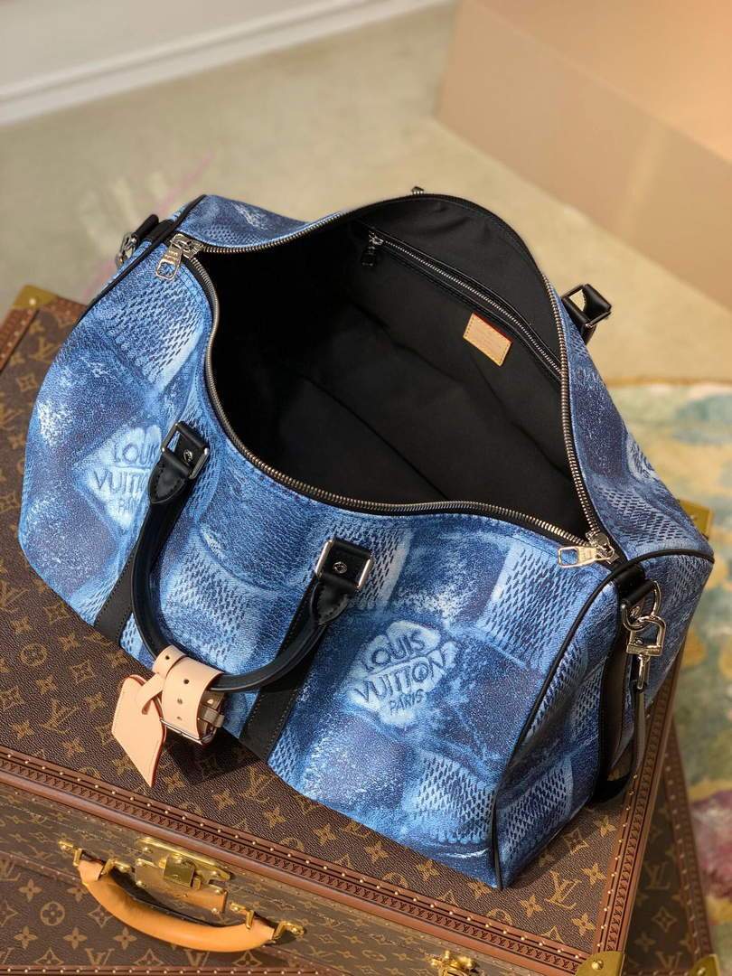 LV N50059 Louis Vuitton Keepall Bandouliere 50 Damier N50069 Ocean Blue