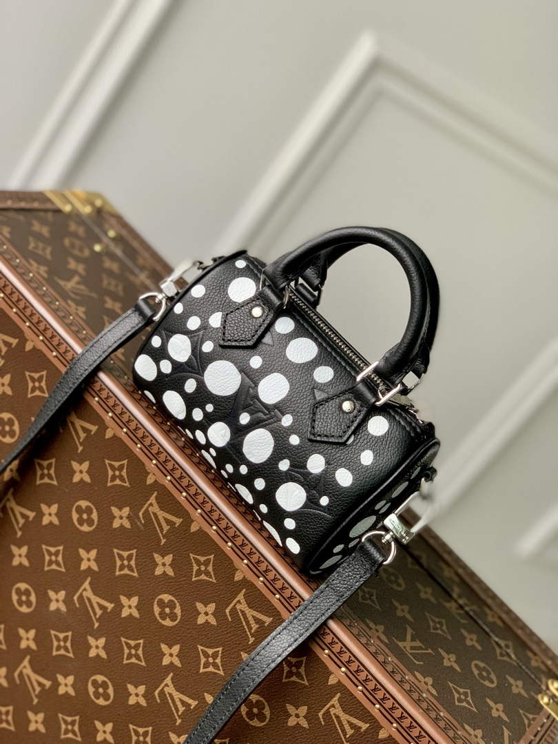 LV M81910 Louis Vuitton LV x YK Nano Speedy Bag Black and white