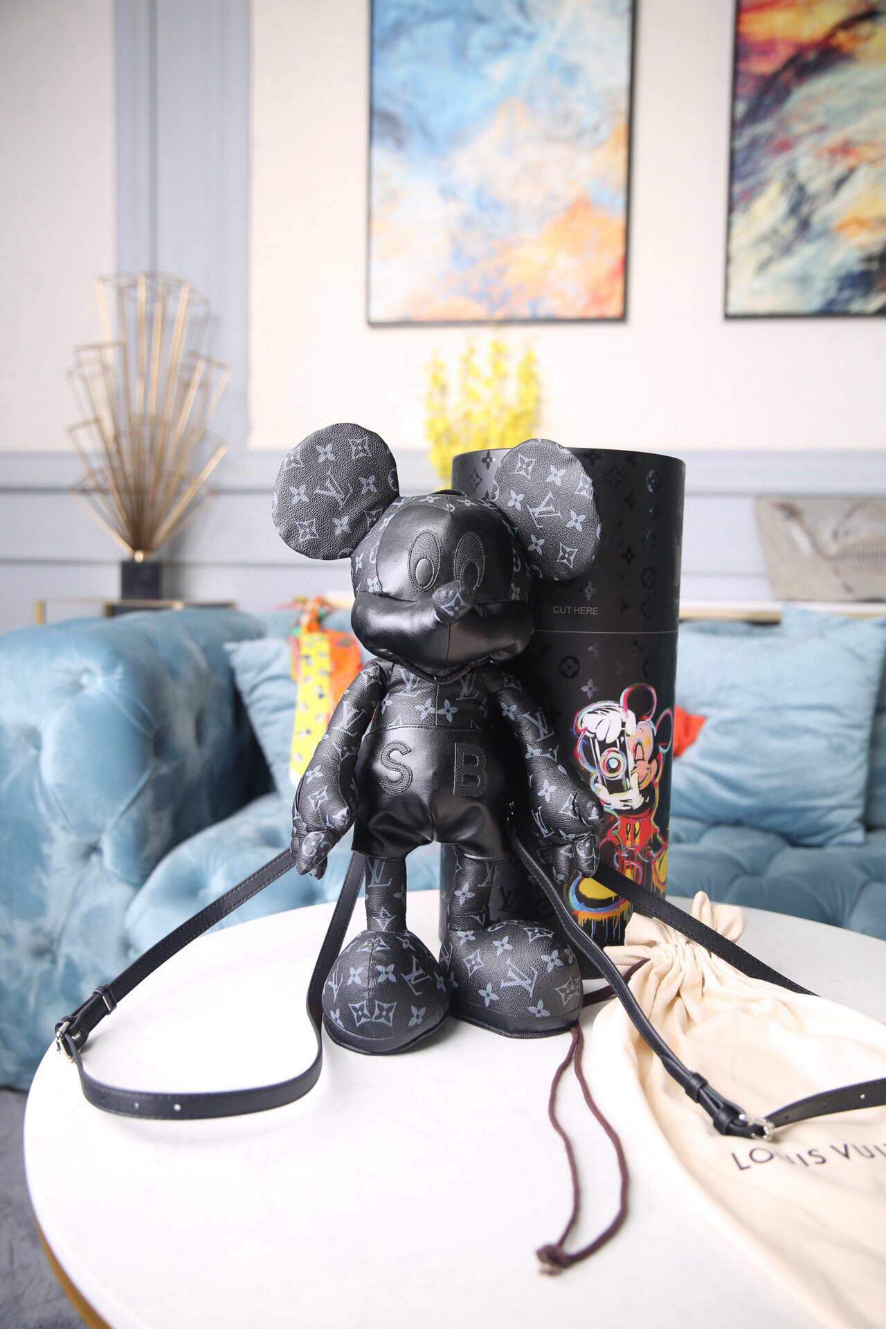 LV Louis Vuitton X Mickey Mouse Plush Thing Bag Monogram Black