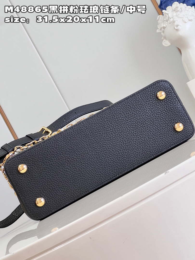 LV M22512 Louis Vuitton Capucines MM Black and Rose Pink