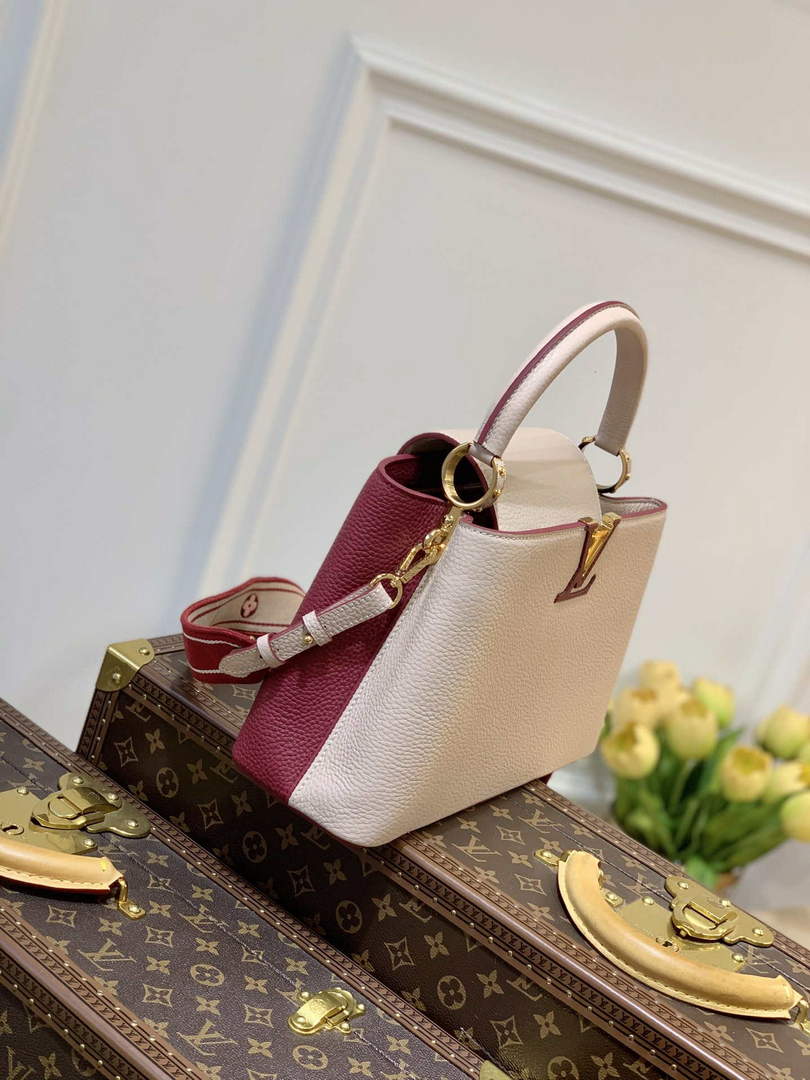 LV M58610 Louis Vuitton Capucines MM Handbag Beige and Wine red