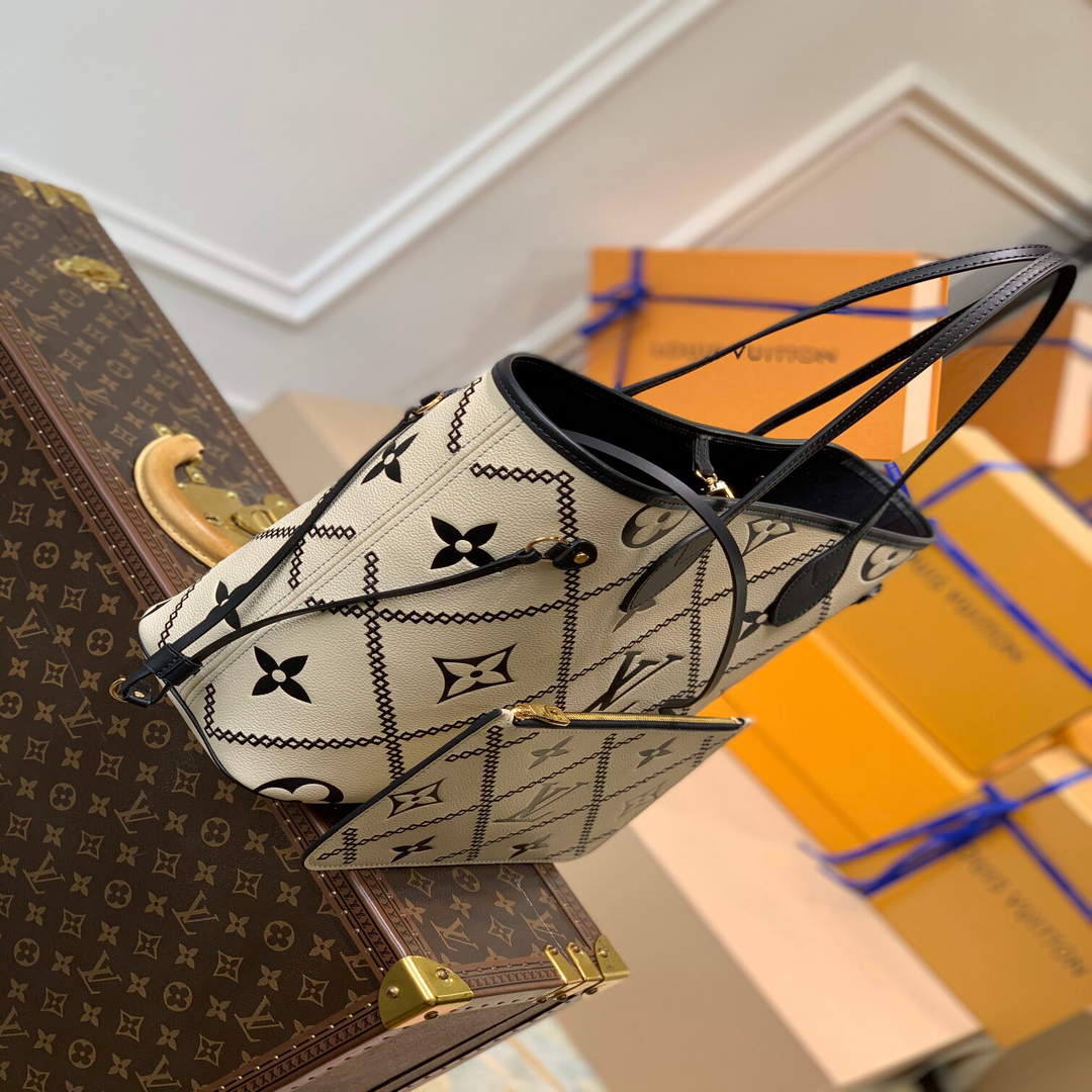 LV M46039 Louis Vuitton Neverfull MM Tote Monogram Bag M46040 Cr��me Beige
