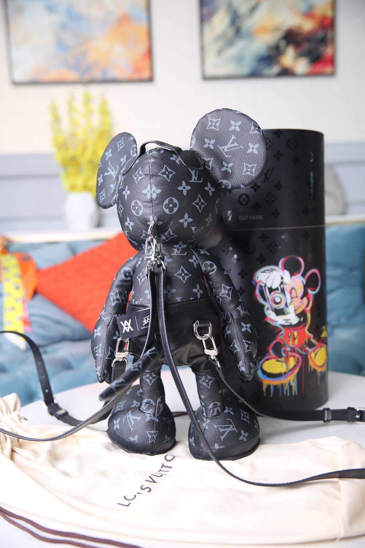 LV Louis Vuitton X Mickey Mouse Plush Thing Bag Monogram Black