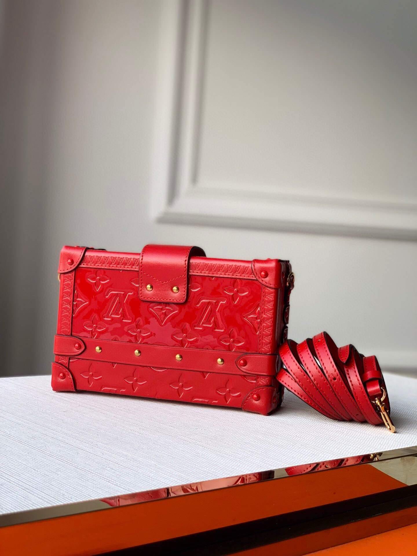 LV M40273 Louis Vuitton Petite Malle Leather M54180 Red