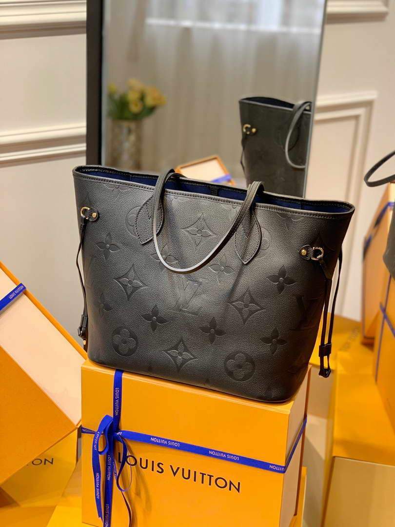 LV M45685 Louis Vuitton Neverfull MM M45686 Bag Embossed Cowhide Leather