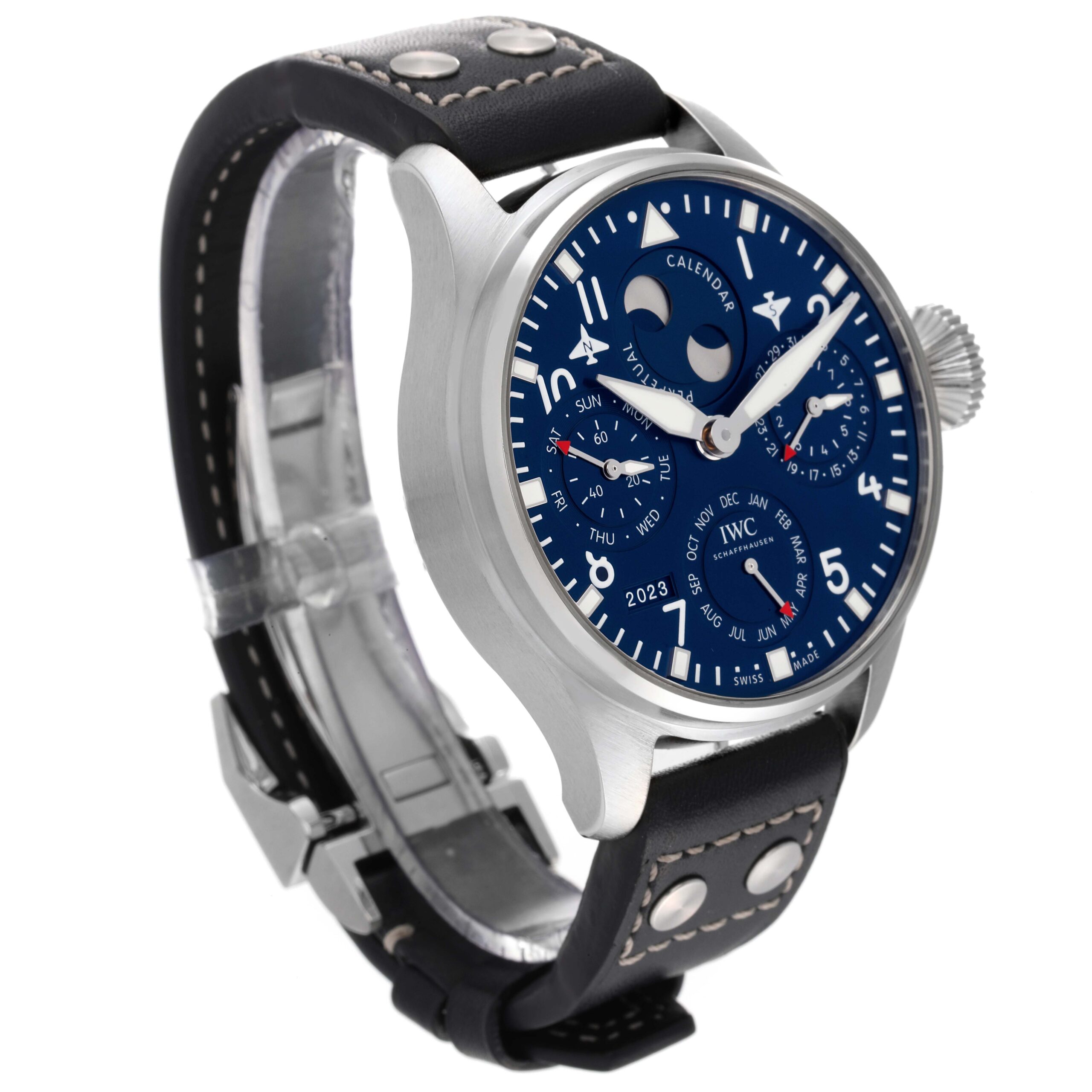 IWC Pilot Perpetual Calendar Blue Dial Steel Mens Watch IW503605 Box Card