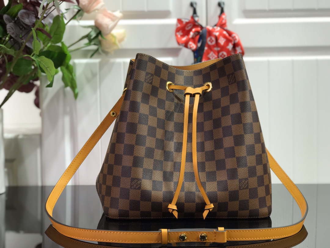 LV N40213 Louis Vuitton NONO MM Bag Damier Ebene Safran Yellow